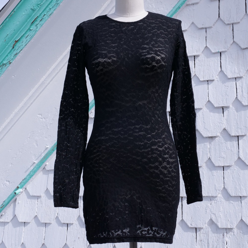 Modern Wolford black‎ cheetah print mesh body con mini dress